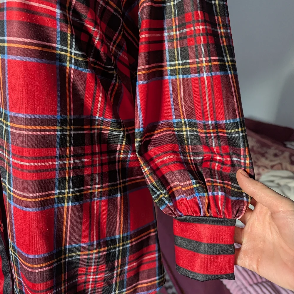Gretchen Scott Duke Of York Puff Sleeves Tartan Plaid Top XS